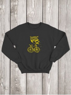 Свитшот мужской с принтом Сова на велике | Модная и стильная толстовка без капюшона