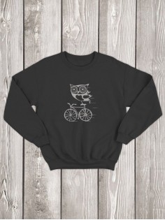 Свитшот мужской с принтом Сова на велике | Модная и стильная толстовка без капюшона