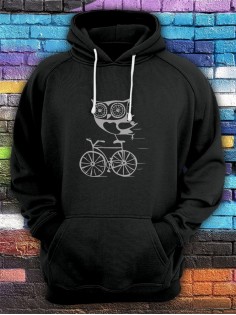 Худи мужское с принтом Сова на велике | Модная и стильная толстовка с капюшоном