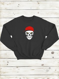 Свитшот женский с черепом базовый оверсайз с рисунком толстовка с принтом