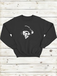 Свитшот женский с черепом базовый оверсайз с рисунком толстовка с принтом