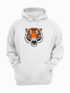 Sharp& Белое худи женское оверсайз с капюшоном с принтом Тигр