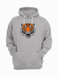 Sharp& Серое худи женское оверсайз с капюшоном с принтом Тигр