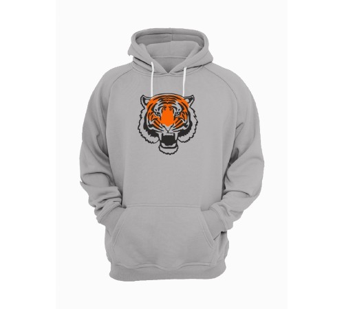Sharp& Серое худи женское оверсайз с капюшоном с принтом Тигр