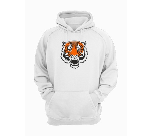 Sharp& Худи белое оверсайз с капюшоном без молнии с принтом Тигр