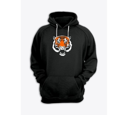 Sharp& Худи черное оверсайз с капюшоном без молнии с принтом Тигр