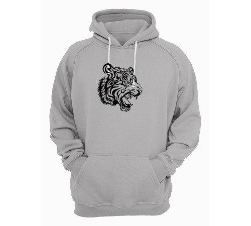 Sharp& Худи серое оверсайз с капюшоном без молнии с принтом Тигр