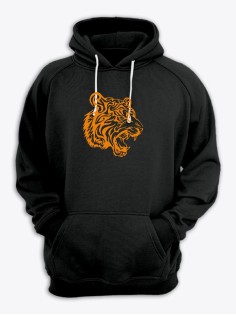 Sharp& Худи черное оверсайз с капюшоном без молнии с принтом Тигр