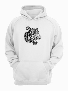 Sharp& Белое худи мужское оверсайз с капюшоном с принтом Тигр