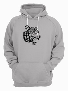 Sharp& Серое худи мужское оверсайз с капюшоном с принтом Тигр