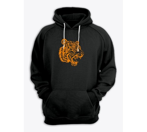 Sharp& Черное худи мужское оверсайз с капюшоном с принтом Тигр
