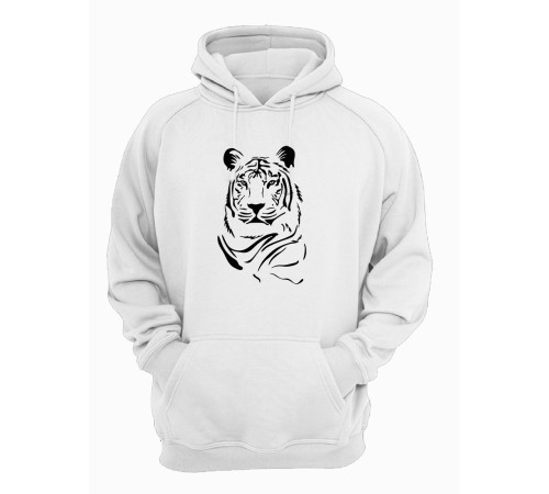 Sharp& Белое худи женское оверсайз с капюшоном с принтом Тигр
