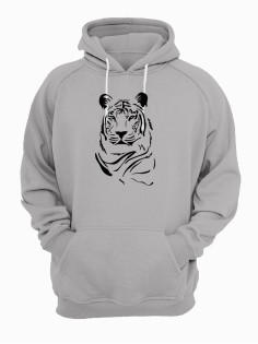 Sharp& Серое худи женское оверсайз с капюшоном с принтом Тигр