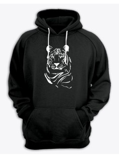 Sharp& Черное худи женское оверсайз с капюшоном с принтом Тигр