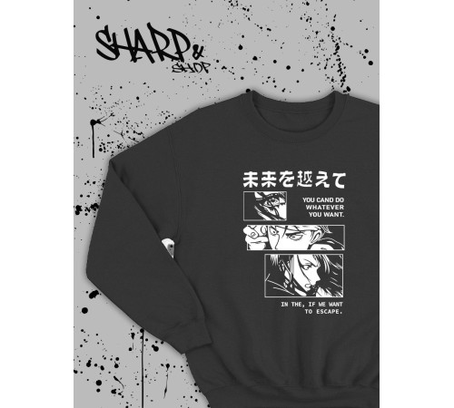 "Толстовки, свитшоты и худи Sharp&Shop" Свитшот Аниме черный оверсайз толстовка с принтом Amine