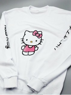 Толстовки, свитшоты и худи Hello Kitty Sharp&Shop Свитшот Hello Kitty белый оверсайз толстовка Куроми