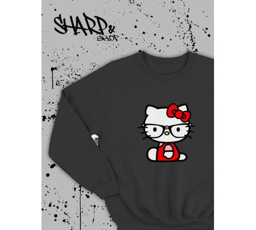Толстовки, свитшоты и худи Hello Kitty Sharp&Shop Свитшот Hello Kitty черный оверсайз толстовка Куроми