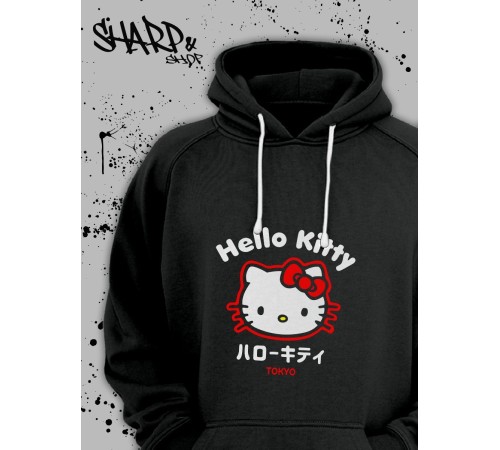 Толстовки, свитшоты и худи Hello Kitty Sharp&Shop Худи Hello Kitty черное оверсайз Куроми кофта дрейн гранж