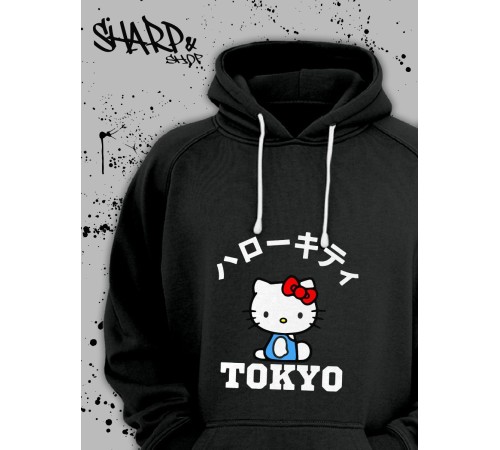 Толстовки, свитшоты и худи Hello Kitty Sharp&Shop Худи Hello Kitty черное оверсайз Куроми кофта дрейн гранж