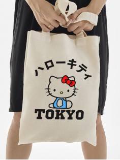 Сумка шоппер бежевый Аниме Hello Kitty Куроми дрейн тканевая