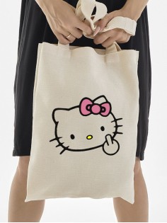 Сумка шоппер бежевый Аниме Hello Kitty Куроми дрейн тканевая