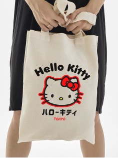 Сумка шоппер бежевый Аниме Hello Kitty Куроми дрейн тканевая
