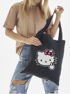 Шоппер Hello Kitty Куроми Sharp& Сумка шоппер черный Аниме Hello Kitty Куроми дрейн тканевая