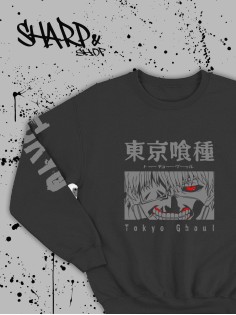 Sharp@Shop Свитшот Аниме черный оверсайз Ахегао Токийский Гуль дрейн