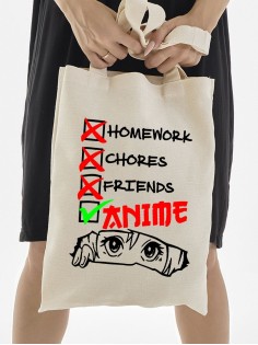 Сумки шопперы с принтом Аниме Sharp&Shop Эко сумка шоппер аниме бежевый с принтом без молнии