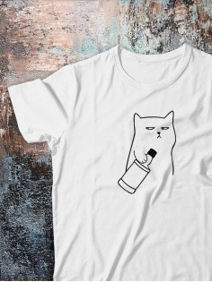 Футболка оверсайз с принтом с приколом Sharp&Shop Футболка с мемом котом принтом надписями оверсайз унисекс