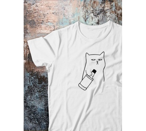 Футболка оверсайз с принтом с приколом Sharp&Shop Футболка с мемом котом принтом надписями оверсайз унисекс