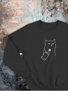 Свитшот оверсайз с принтом с приколом Sharp&Shop Свитшот с мемом принтом котом надписями кофта толстовка