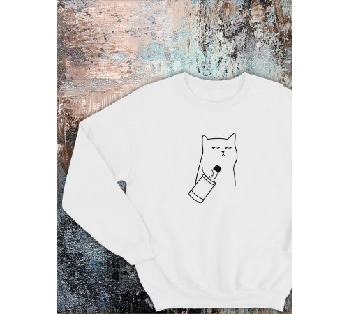 Свитшот оверсайз с принтом с приколом Sharp&Shop Свитшот с мемом принтом котом надписями кофта толстовка