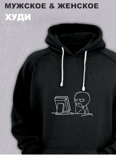 Толстовки оверсайз с принтом с приколом Sharp&Shop Худи черное с принтом мем программист хм почему не работает