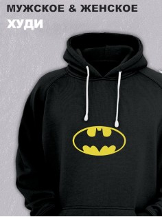 Толстовки оверсайз с принтом с приколом Sharp&Shop Худи черное оверсайз с принтом Бэтмен Batman бетмен унисекс