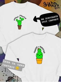 Парные свитшоты Sharp&Shop Парные свитшоты с принтом кактус нежный и пушистый мужской