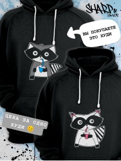 Парные толстовки, худи Sharp&Shop Парные худи оверсайз с принтом енот мальчик для пар