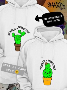 Парные толстовки, худи Sharp&Shop Парные худи мужское с принтом кактус нежный и пушистый