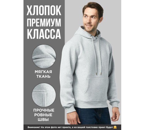 Sharp& Серое худи мужское оверсайз с капюшоном с принтом Тигр