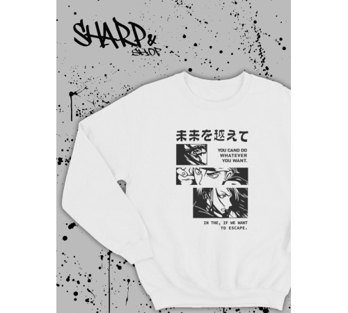 "Толстовки, свитшоты и худи Sharp&Shop" Свитшот Аниме белый оверсайз толстовка кофта с принтом Amine