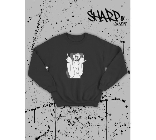 "Толстовки, свитшоты и худи Sharp&Shop" Свитшот Аниме черный оверсайз толстовка с принтом Amine