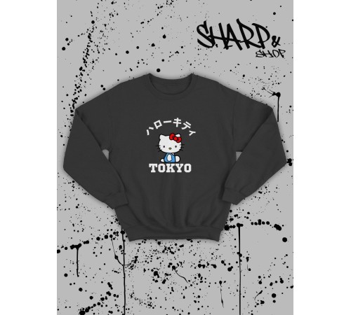 Толстовки, свитшоты и худи Hello Kitty Sharp&Shop Свитшот Hello Kitty черный оверсайз толстовка Куроми