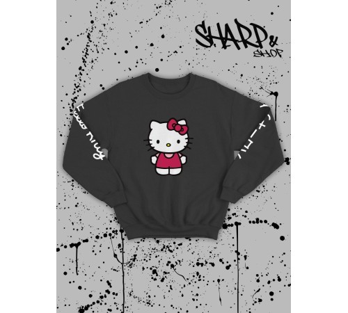 Толстовки, свитшоты и худи Hello Kitty Sharp&Shop Свитшот Hello Kitty черный оверсайз толстовка Куроми