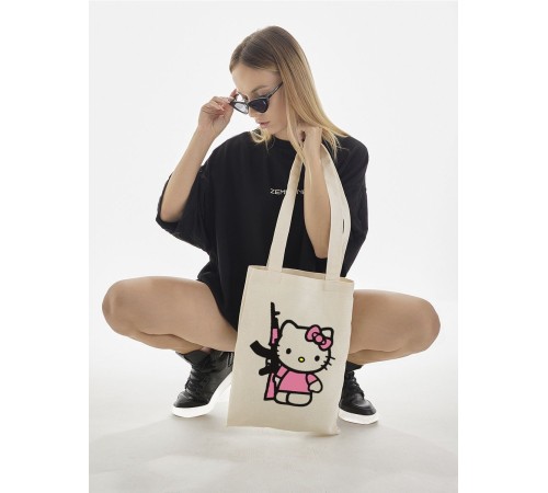 Шоппер Hello Kitty Куроми Sharp& Сумка шоппер бежевый Аниме Hello Kitty Куроми дрейн тканевая