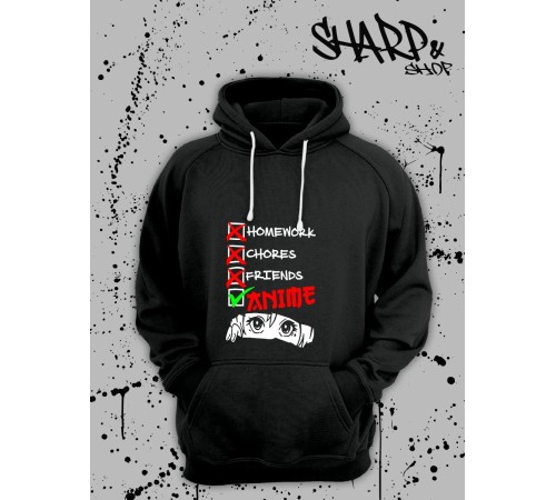 Худи Аниме оверсайз Sharp&Shop Аниме худи мужское оверсайз с принтом черное