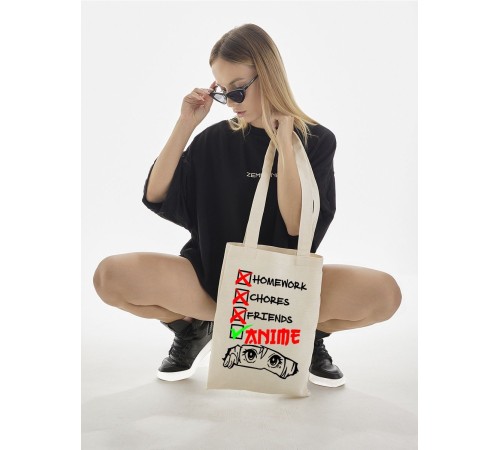 Сумки шопперы с принтом Аниме Sharp&Shop Эко сумка шоппер аниме бежевый с принтом без молнии
