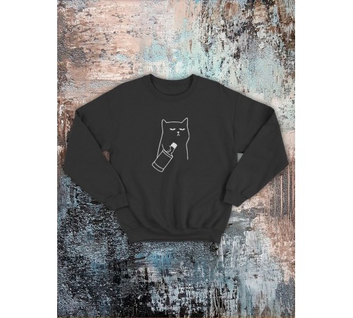 Свитшот оверсайз с принтом с приколом Sharp&Shop Свитшот с мемом принтом котом надписями кофта толстовка