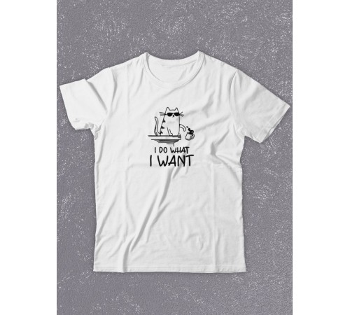 Футболка оверсайз с принтом с приколом Sharp&Shop Белая футболка оверсайз принт I do what I want мем с котом