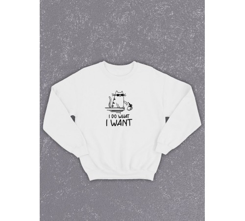 Свитшот оверсайз с принтом с приколом Sharp&Shop Белый свитшот оверсайз принт I do what I want мем с котом