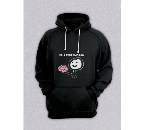 Толстовки оверсайз с принтом с приколом Sharp&Shop Худи черное оверсайз принт мем выпал мозг на у тебя выпало
